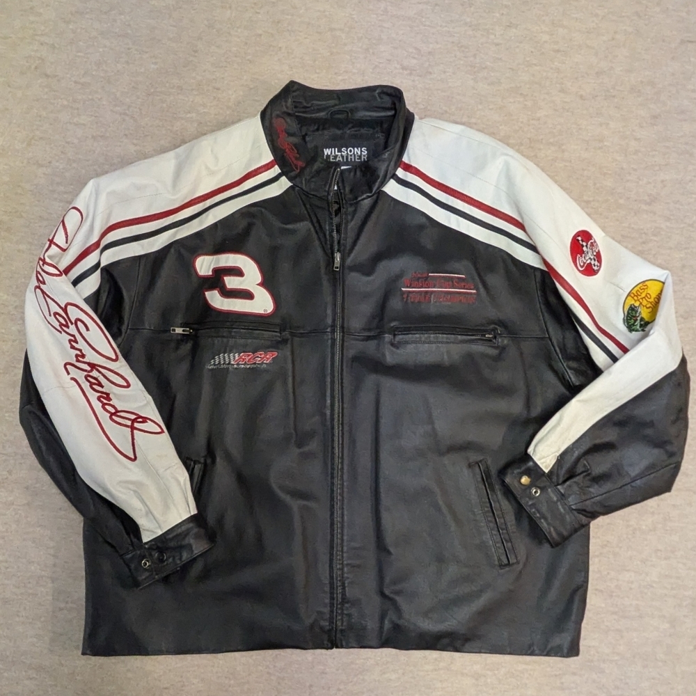 Dale Earnhardt NASCAR Wilsons Leather 90s Jacket Sponsor Logo Winston Cup 2XL